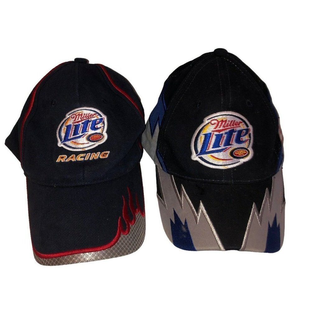 VTG Set of 2 Rusty Wallace #2 Miller Lite Racing Adjustable Hat Cap NASCAR Blue